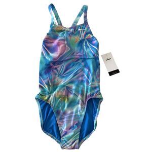 Nike Swim Hydrastrong Sz 10 Crossback One Piece Swimsuit Tie Dye Swirl Blue NWT